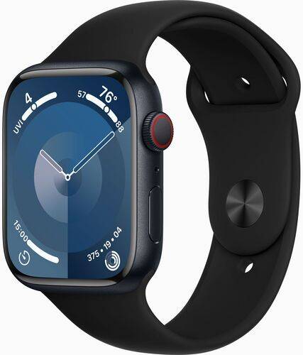 Apple Watch Series 9 Aluminium 45 mm (2023) | GPS + Cellular | Midnatt | svart sportarmband S/M