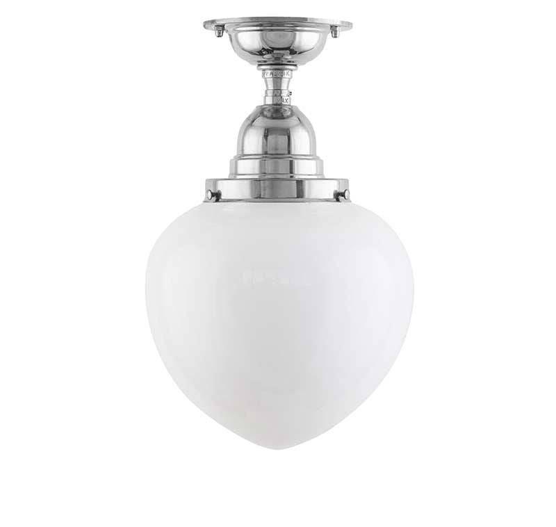 Badeværelseslampe - Loftslampe Byström 100 nikkel, hvid dråbe