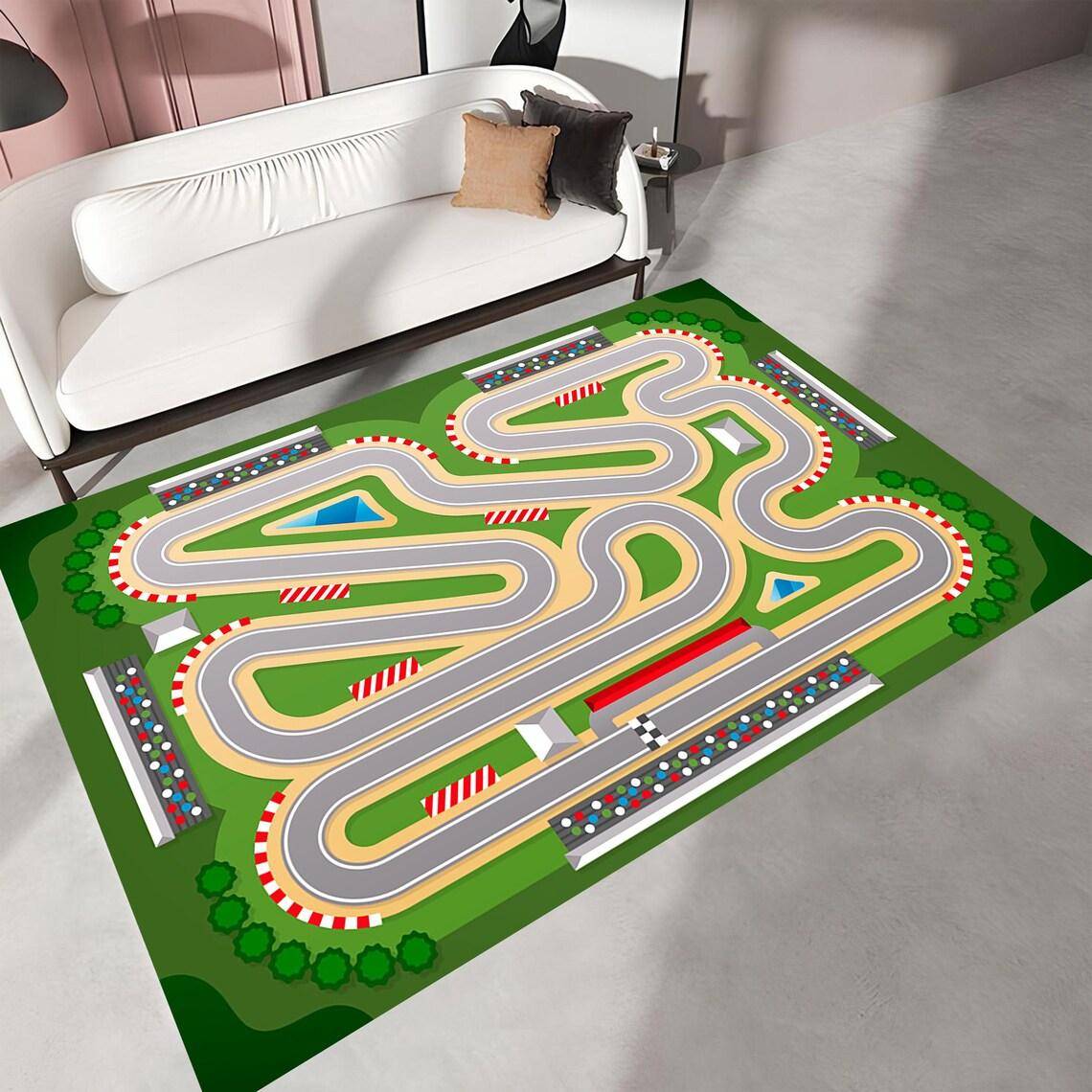 Racerbana Matta Barn Lekrum Matta Bilbana Area Matta, Digitaltryckt Matta, Pojkrumsinredning, Leksaksbilsmatta, Rolig Aktivitetsgolvmatta