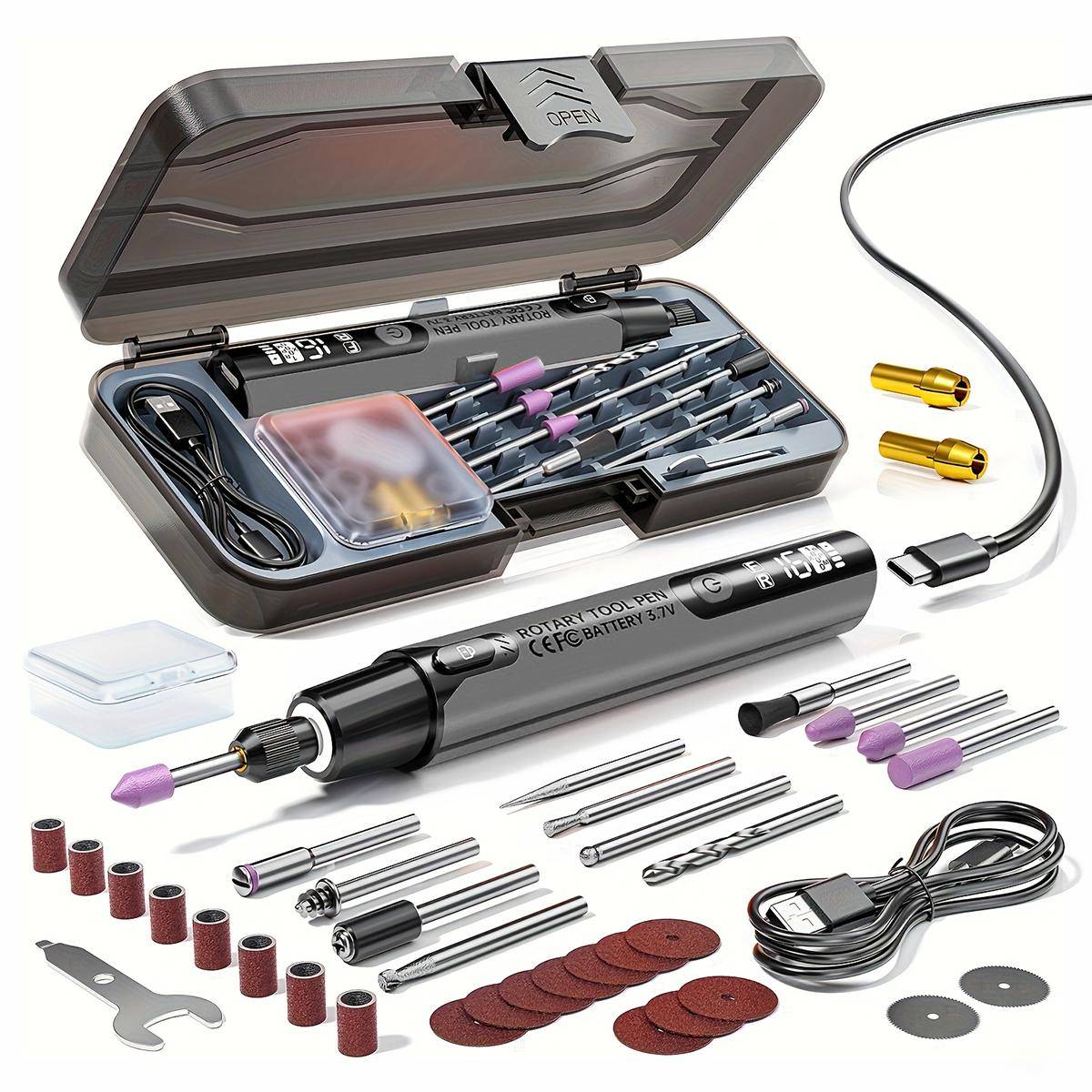 KENTFAITH Mini Cordless Rotary Tool Kit, 39-in-1 Set, 6 Speeds Max 16000 RPM, 3.7V Motor with Less Vibration, Rechargeable, Kentfaith