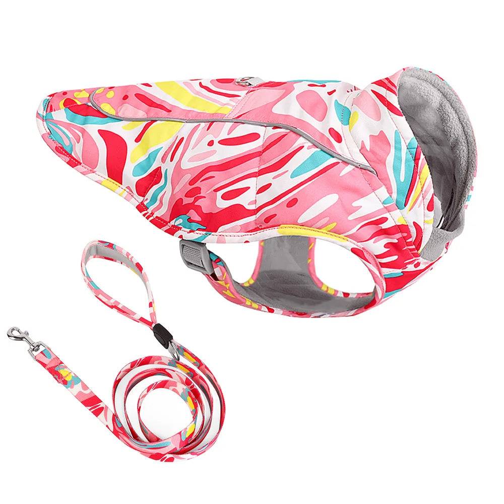 Waterproof Reflective Dog Jacket Vest Harness - Red with 1.5m leash / XXL (XXL)