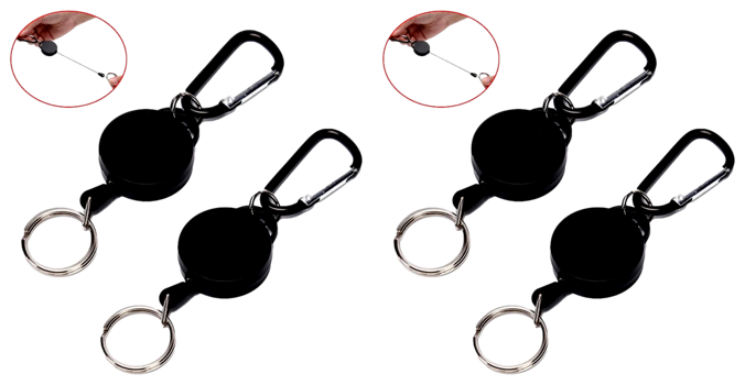 Nøglering Yoyo-Snor & Karabinhage, Udtrækkelig - 4 stk Pack