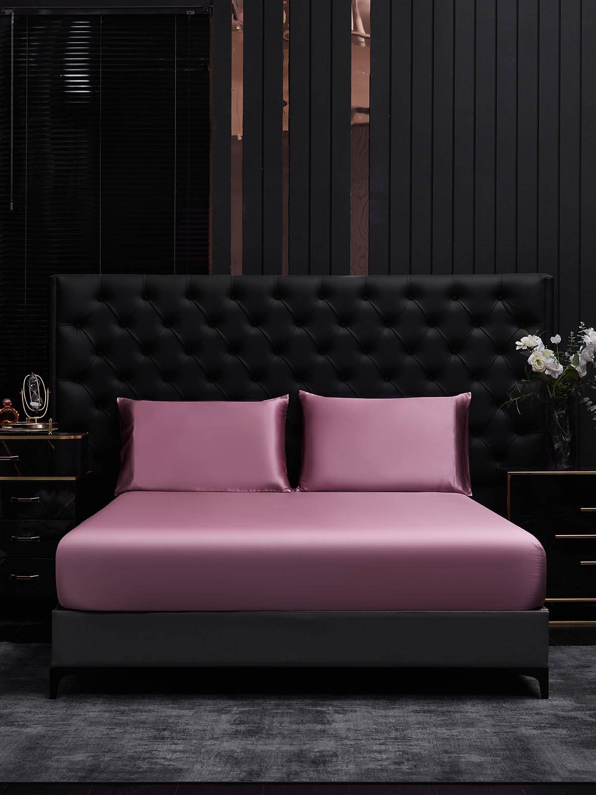22Momme 3st Siden Sängkläder Set (Dra-På-Lakan + 2x Örngott) - Blek Mauve / 180x200x45cm+2x50x60cm
