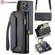 Crossbody Telefonfodral Caseme PU Läder Telefonfodral Plånbok RFID Blockering Med Korthållare Dragkedja Bills Slot Crossbody Fodral Magnetisk Flip Axe - Svart (Multi-size)
