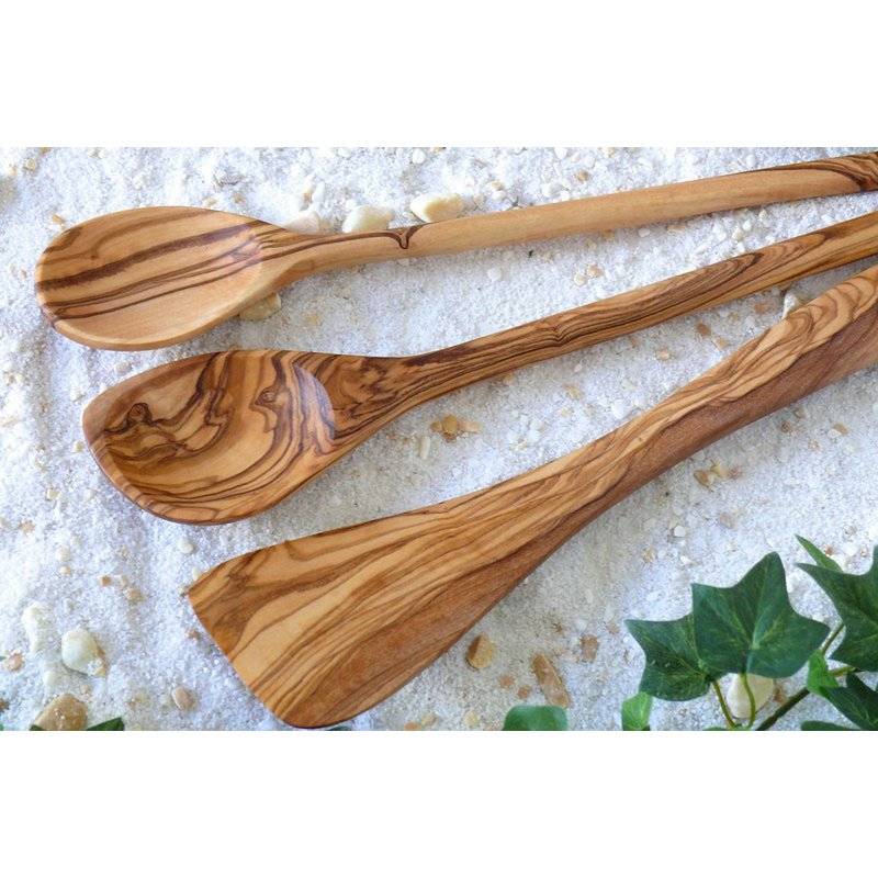 Set of 5 spatulas without holes, round + square kitchen spoons, 30 cm salad servers