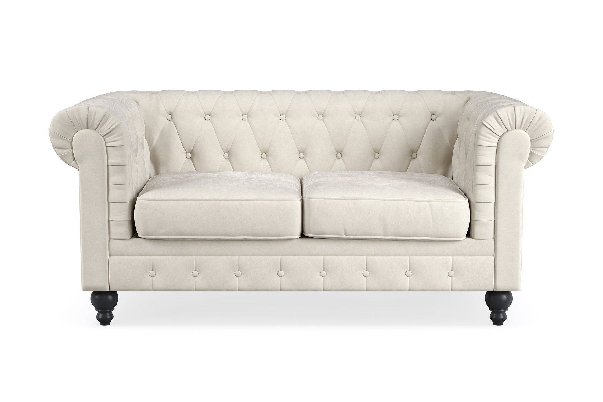 Manor House Chesterfield Lyx 2-sits Sammetssoffa - Liten djup soffa Beige 2 sits Sammet