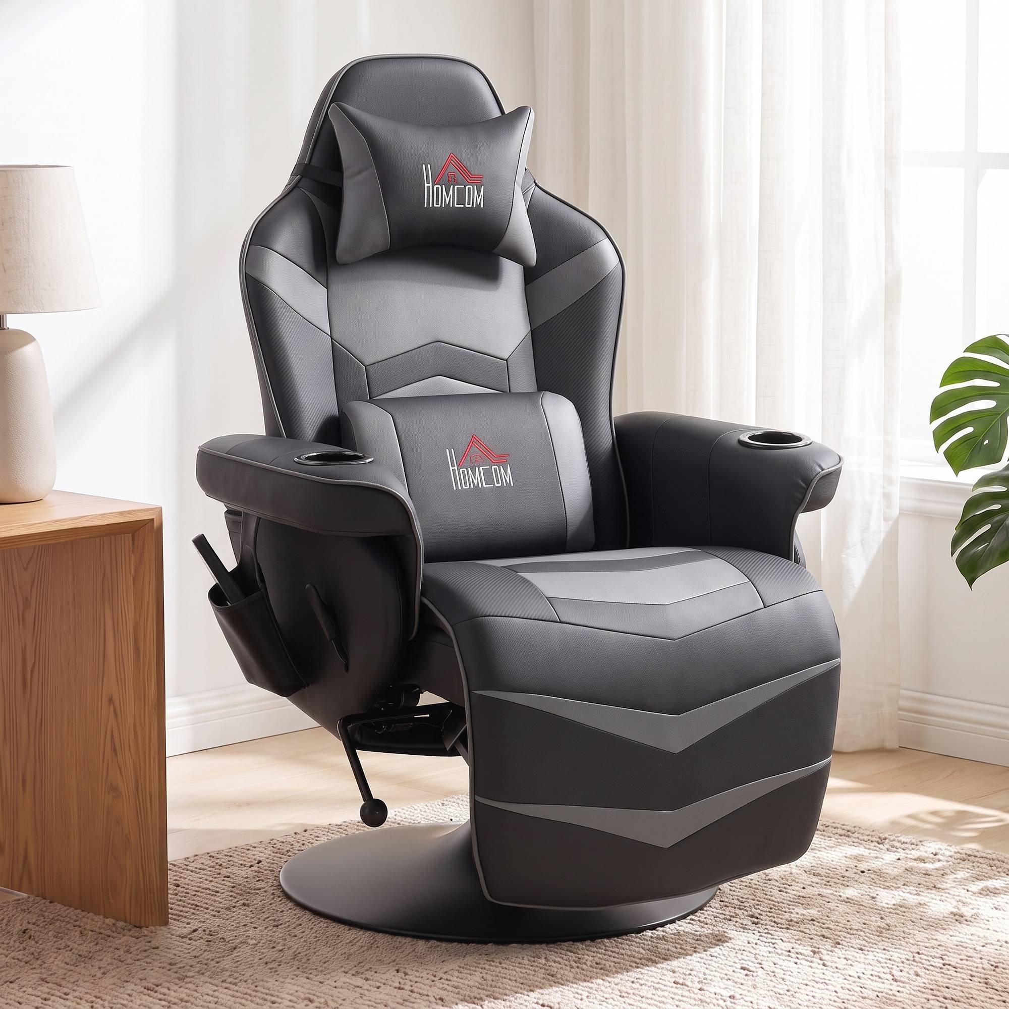 Gamingstol, Massagefunktion, Ryglæn med justerbar ryglæn, Fodstøtte, Op til 120 kg, Stålstel, Kunstlæder, Grå.