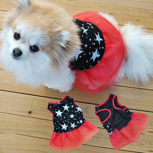 Husdjur hund stjärnmönster gasväv tutu klänning kjol valp katt prinsessa kläder kläder - M