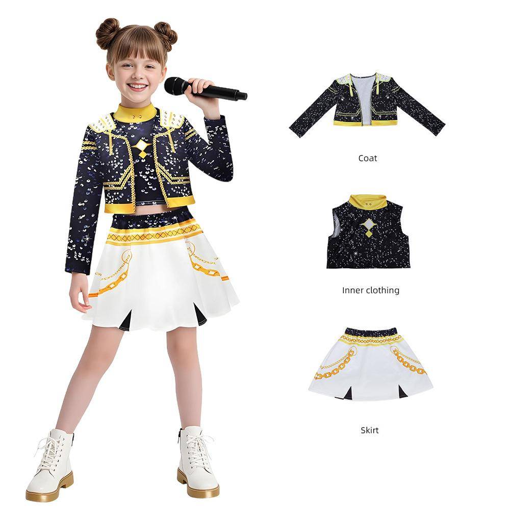 Anime Tjejer Zoey Mira Cosplay Kostym Barn Fancy Festklänning Idol Film Cosplay Halloween Carniva Kläder Gyllene Scenkostymer cm svart