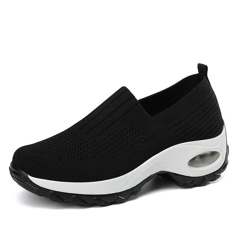 Slip-On Dam Promenadskor Ortopediska Diabetiska Damer Plattform Mules Mesh Lätta Tofflor Kil Damsneaker 38 svart