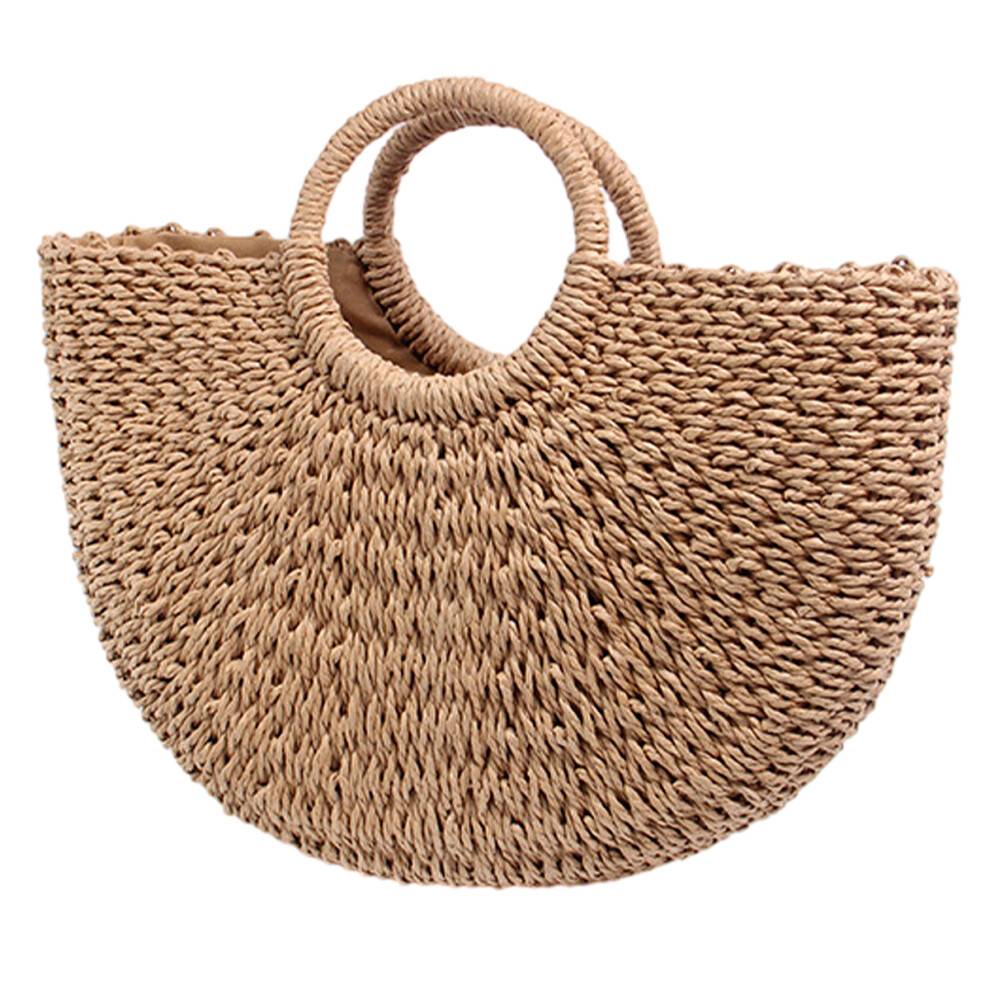 Retro håndtaske til kvinder, håndvævet Elements vævet stråskuldertaske med stor kapacitet tophåndtag design, naturlige stråfibre letvægts