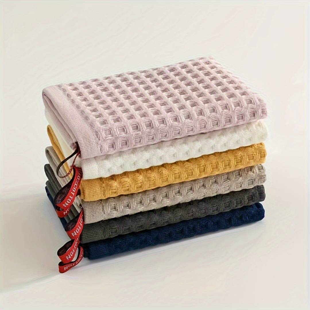 Set Of 6 Pure Cotton Waffle Square Towels