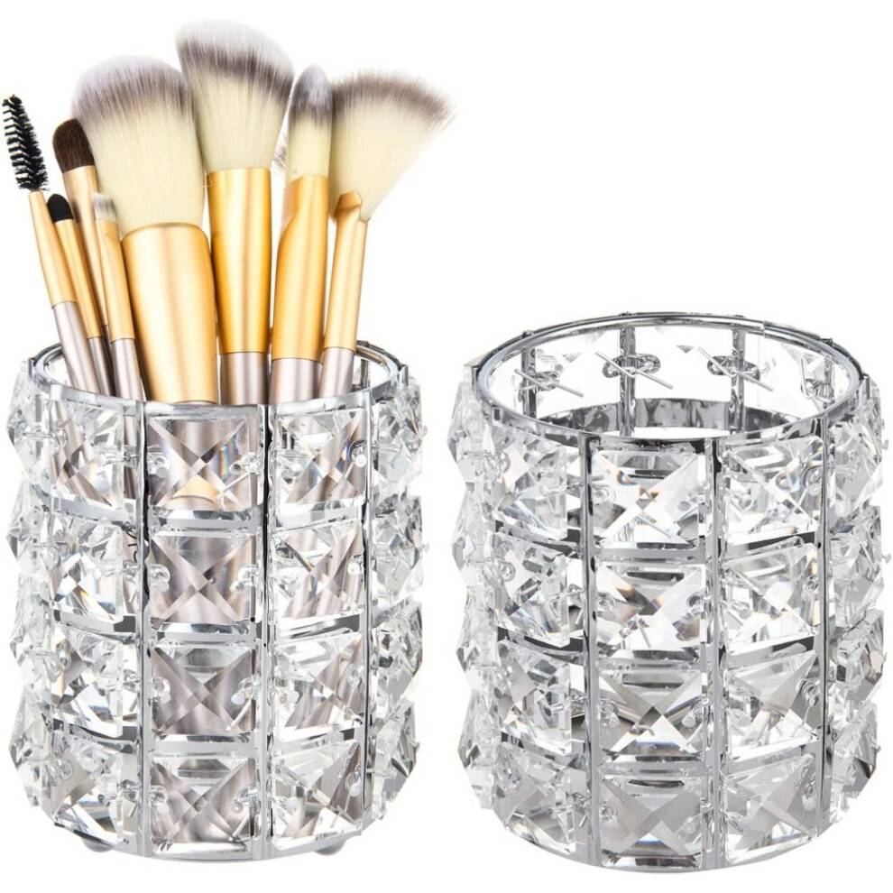 Luksuriøs krystal makeupbørsteholder, multifunktionel penblyantbeholder, elegant moderne design til sminkebord eller skrivebord, holdbar