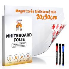 Whiteboard Folie 20x30cm - 3M Magnetfolie selbstklebend - Magnetische Tafelfolie abwischbar - Praktische Ferrofolie Weiß - Whiteboardfolie inkl. 3 Marker mit Schwamm
