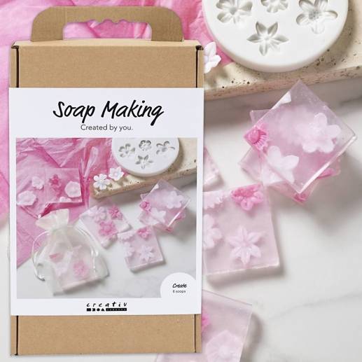 DIY Kit Tvåltillverkning - Rosa Blommor - Skapa 8 Tvålar