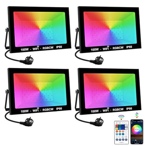 RGB LED Strahler Außen, T-SUNUS 100W RGB Strahler Outdoor Außen WiFi mit Bluetooth APP Steuerung, IP66 Wasserdicht Strahler Fluter für Party Garten Bar Deko Weihnachten