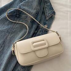 Fashionable And Simple Solid Color Belt Decoration Armpit Bag, Flip Casual Shoulder Bag, Suitable For Shopping, Wallets, Shopping, Young Women, Colleg - Beige