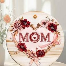 1 st träskiva med "mamma" tryckt för mors dag dekoration, vintage trä hängande dekorationsplakett, bondgård och hem väggkonst display, semester dekora - Rosa (20 cm/7,87 tum)