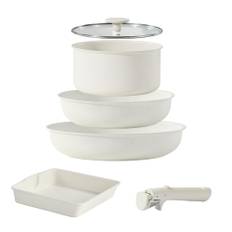 CAROTE Frying Pan Free of Harmful Substances like Induction Gas Removable Refined Compact Perfect for Great Easy White 6-Piece Set, PFOA, & vit