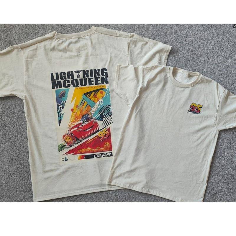 Grafisk T-shirt Blixten McQueen Bilar 95 Hip Hop Vintage T-shirt Harajuku Streetwear Bomull Sommartopp T-shirt Män Kvinnor Tee cm white