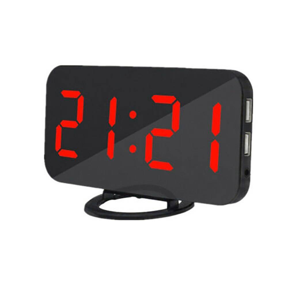 Digital ledd klocka usb-kabel digital väckarklocka spegelklocka multifunktions snooze display tidstabell skrivbord nattled-ljus - Röd
