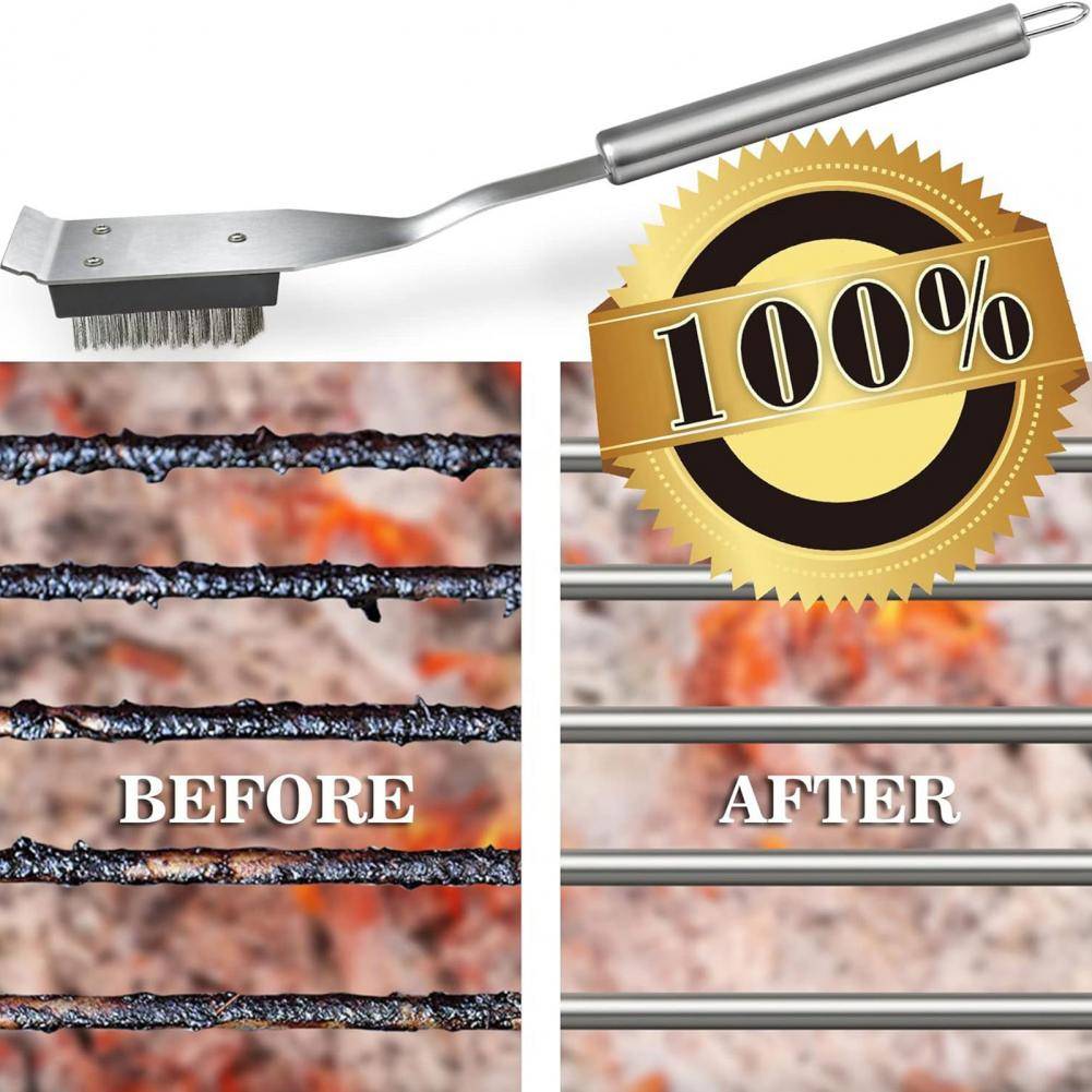 Bbq Grill Scraper Outdoor Camping Grill Brush with Scraper Long Handle Bbq Tool Heat-resistant Hard Bristles for Barbecue