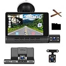 Hodozzy Dashcam bil FHD bilkamera 4 tum full HD 1080P pekskärm, 3 kamera loopinspelning, WDR Super mörkerseende G-sensor parkeringsmonitor, rörelsedetektering, instrumentkamera med 32 G SD-kort,