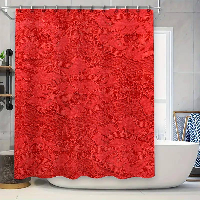 Lyxig Röd Spets Duschdraperi Badrumsdekor Blommig Tryck Vattentätt Tyg Storlek: 72X84 (Gratis frakt inom USA) red