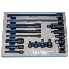 CCLIFE 18 delar hylsnyckelförlängningssats 1/4 tum 3/8 tum 1/2 tum spärrförbindelsedelar inklusive uttag adapter kardanled | Cr-V