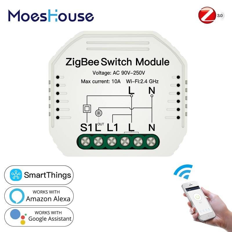 Tuya zigbee 3.0 smart light switch module smart life / tuya trådlös fjärrkontroll, arbeta med alexa google home för röststyrning - 3 st