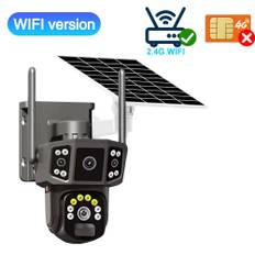 4K 8MP HD Dual Lens 4G SIM Solar Camera PTZ Auto Tracking Three Screens Outdoor Security Surveillance WIFI CCTV IP Cameras V380 APP WiFi Cam