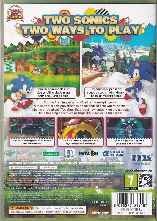 Sonic Generations - XBOX 360 (B Grade) (Genbrug)