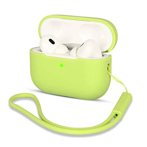 AOTUAO Kompatibel med AirPods Pro 2 fodral, silikon, stötsäkert skyddsfodral för AirPods Pro 2. Generation 2022 fodral skydd med silikonsnodd, synlig front LED, gulgrön