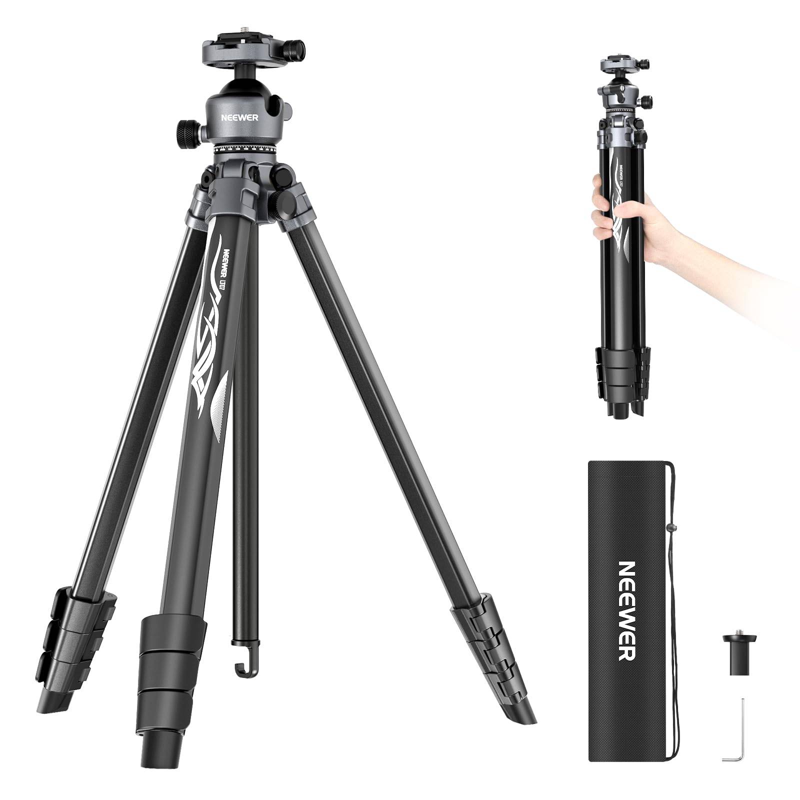 Neewer Litetrip 155cm Aluminum Travel Tripod with Ball QR Folding Video Compatible with DSLRs and Peak Design V3 Dual Center Maximum Load of 10kg