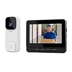 YUANGANG Videodörrklocka, smart dörrklocka kamera trådlös intercom med stor skärm 2-vägs ljudkamera dörrklockor för hus fabriker mänsklig upptäckt (vit)