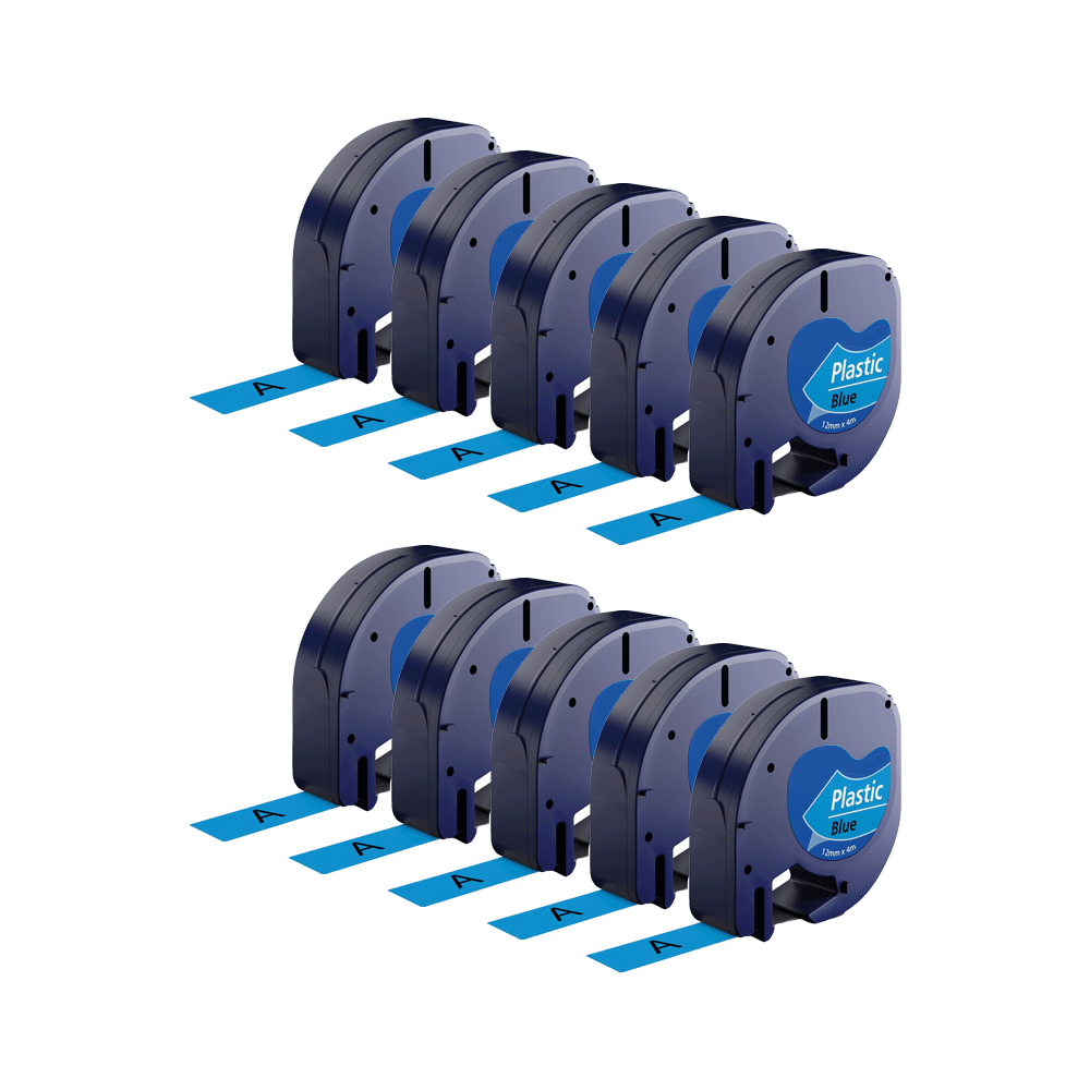 Rabatpakke - 10 stk Dymo 91205 | 91225 sort på blå tape Kompatibel 12 mm x 4 m