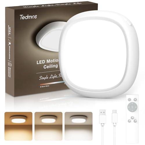 Akku Deckenlampe Ohne Stromanschluss mit Bewegungsmelder, IP54 12000mAh 550LM LED Deckenleuchte Batteriebetrieben mit Fernbedienung, Batterie Garage Lampe Aufladbar Kellerlampe für Innen Bad Keller
