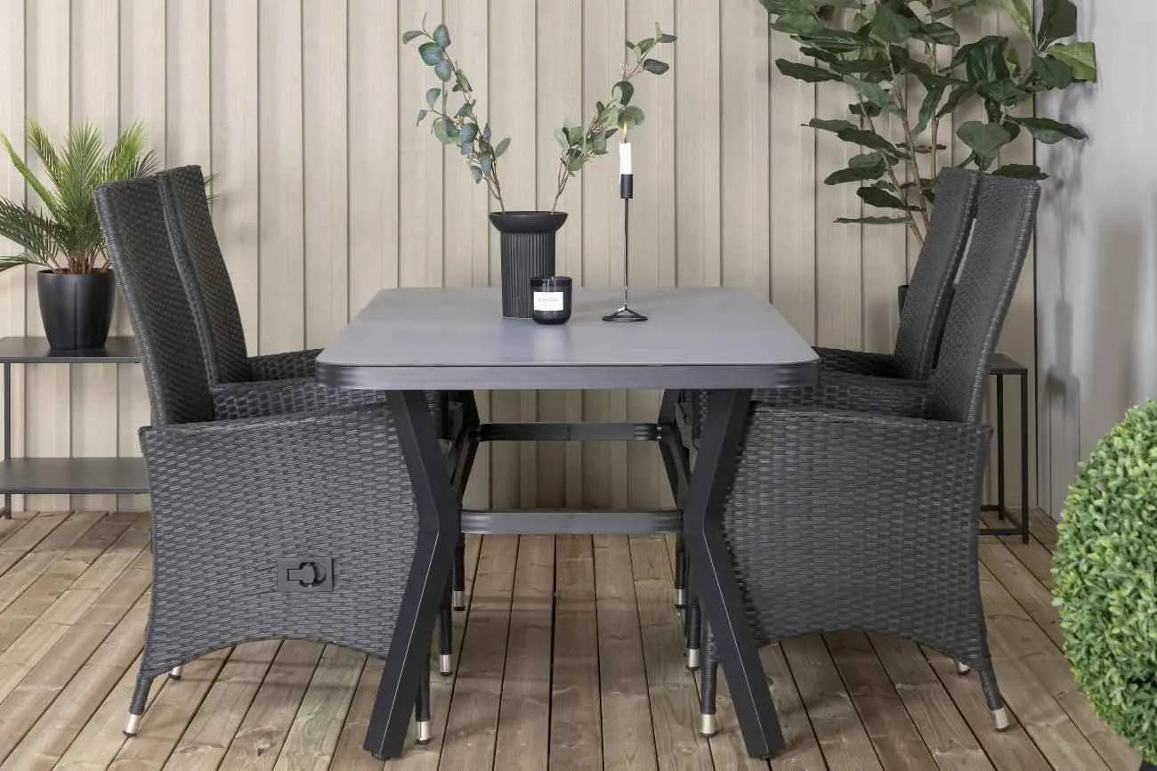 Virya & Padova - 90×160 cm med 4 stolar - Matgrupper utomhus - svart/grå
