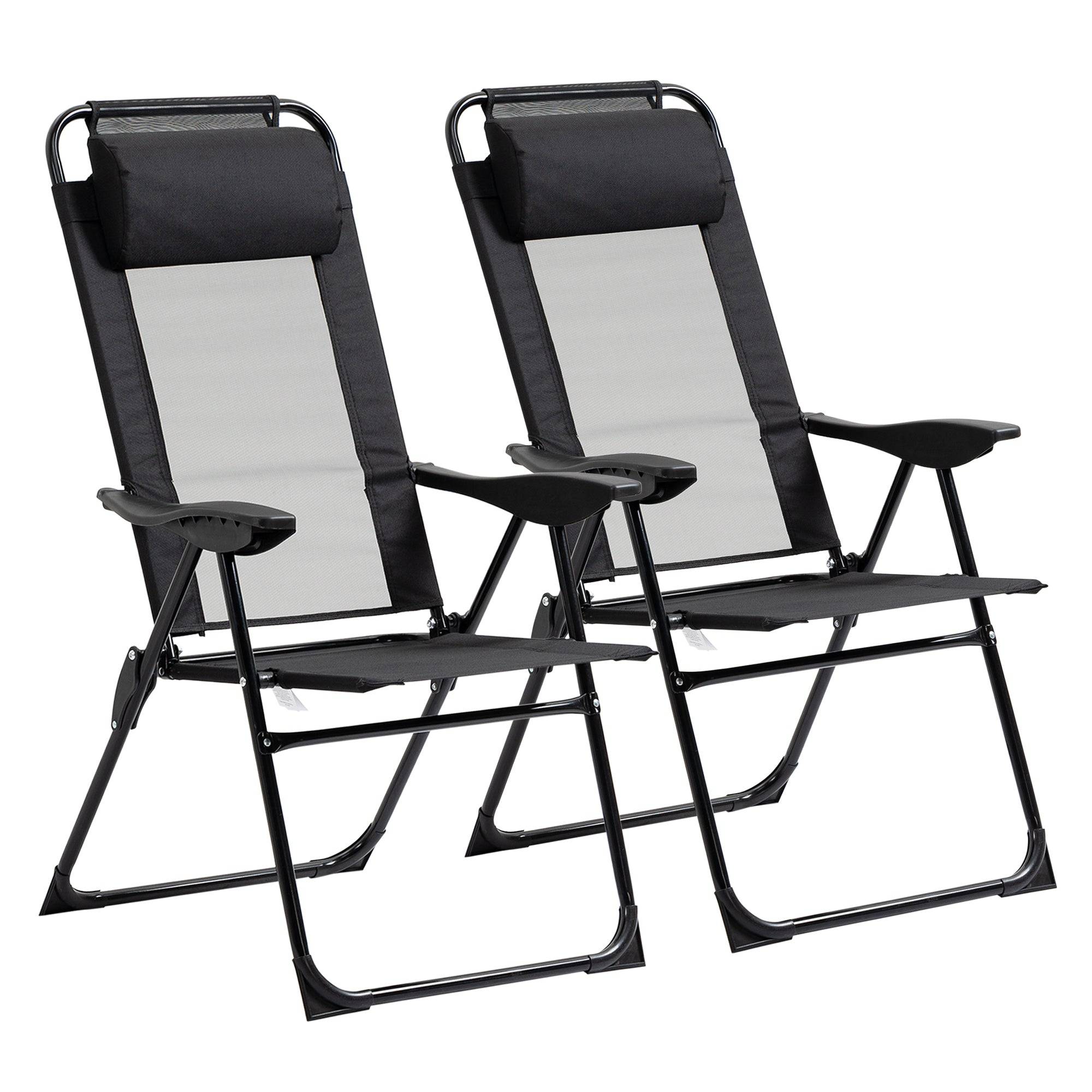 Klapstolsæt med 2, foldbar liggestol, vejrbestandig, justerbar ryglæn med 5 positioner, metalstel, sort