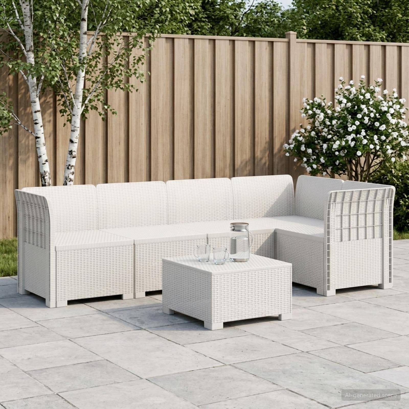 5-personers Havemøbel Sofa Rattan Look PP Hvid