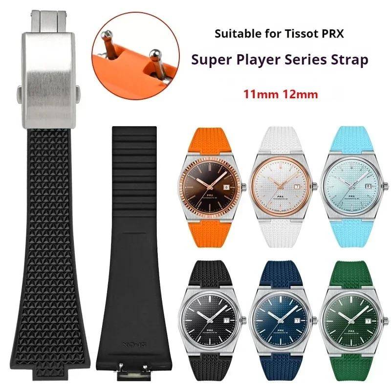 Fluorgummiarmband för Tissot PRX-serien Super Player 35 mm 40 mm FKM Dam Herr Snabbkoppling Vikbar Spänne Klockarmband 11 mm 12 mm