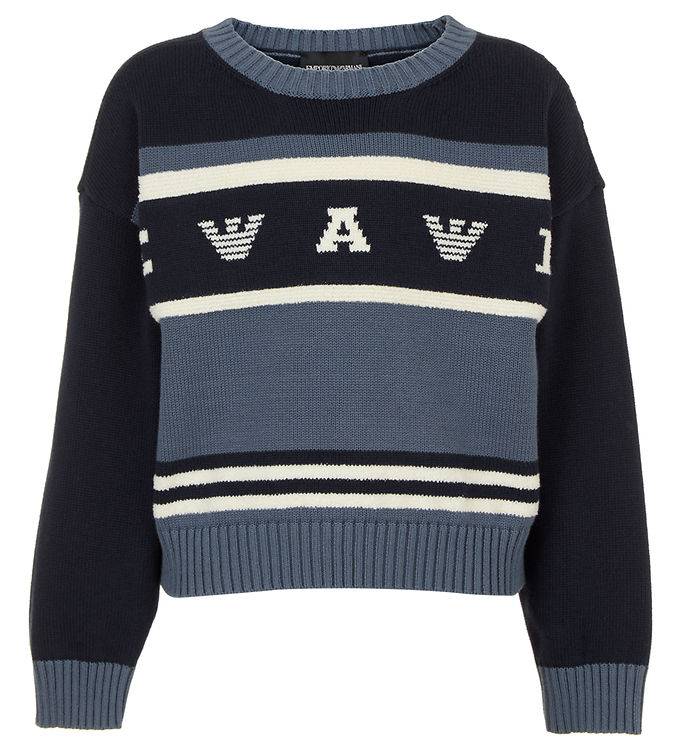 Emporio Armani Tröja - Stickad - Dammblå/Marinblå/Vit - Emporio Armani - 8 år (128) - Tröja