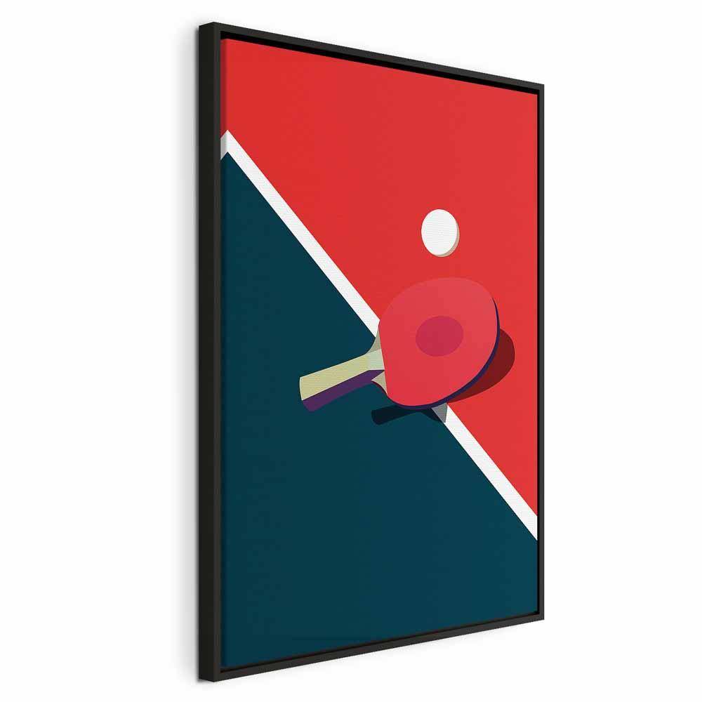 Lærredsbillede Bordtennis - bat og bold på bordet - 60 x 30 cm - I en sort træramme