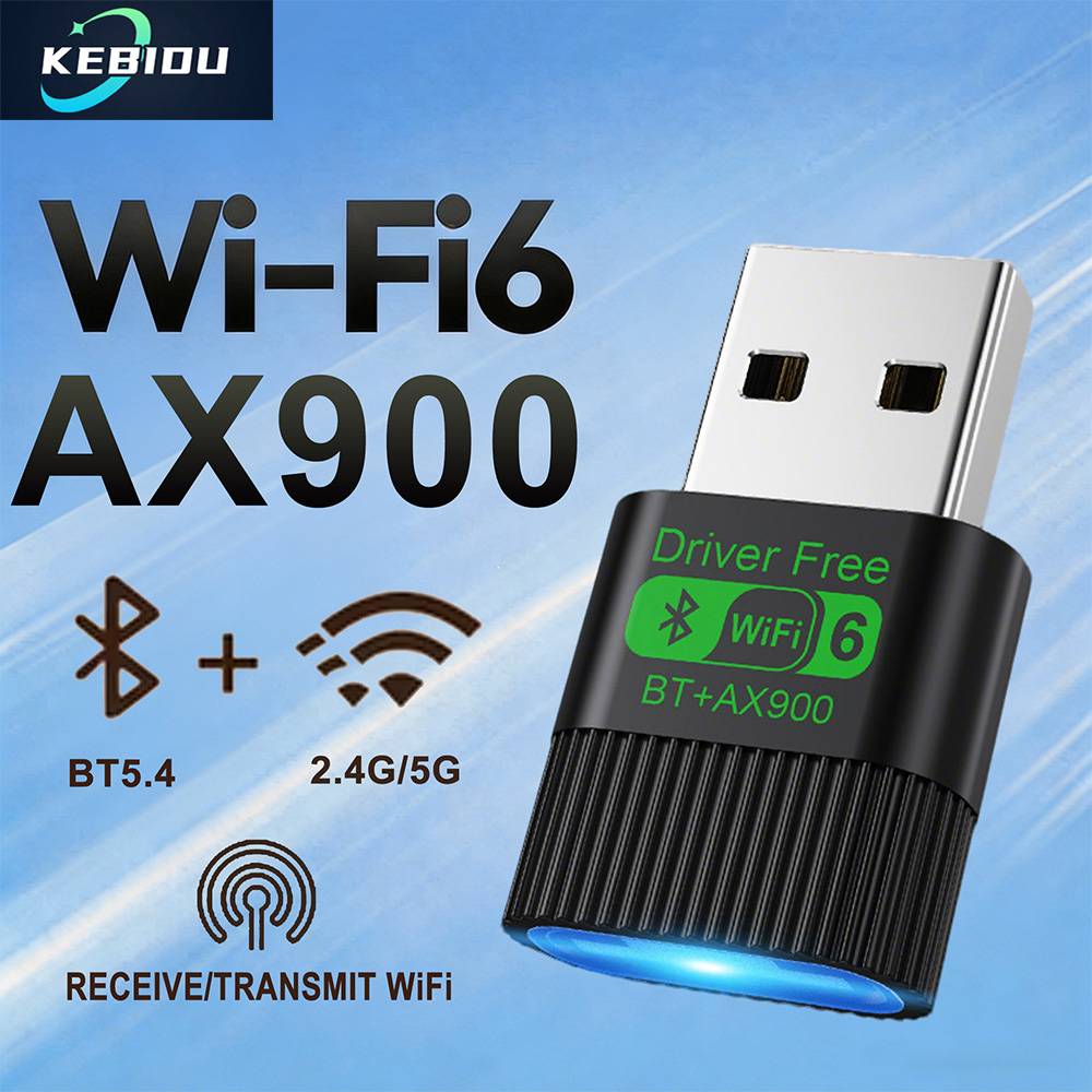 Kebidu WiFi 6 AX900 Bluetooth 5.4 USB Adapter Wireless Network Card 2.4G&5GHz Wi-Fi Receiver Driver Free For PC/Laptop Win10/11