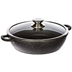 KAMBERG – kastrull 28 cm – gjuten aluminium – beläggning i stenutseende – med glaslock – för alla typer av spisar, inklusive induktion – PFOA-fri, aluminium, grå, 28 cm
