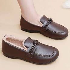 Thick Fur Flat Boots, New Winter Model, Real Material, Warm, Thick Fur, Comfortable, Lightweight, Mom Boots, Soft Sole, Soft Face, Real Boots, Simple - Brown - CN36,CN37,CN38,CN39,CN40,CN41