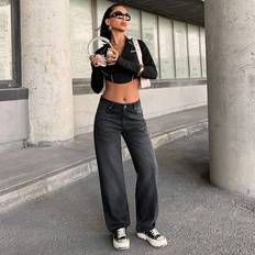 Low Waist Wash Detailed Straight Jean Baggy Jeans Y2k Women Jeans Baggy Baggy Jeans Women Wide Leg Jeans Women Wide Leg Jeans - Grey - 36,38,40,34