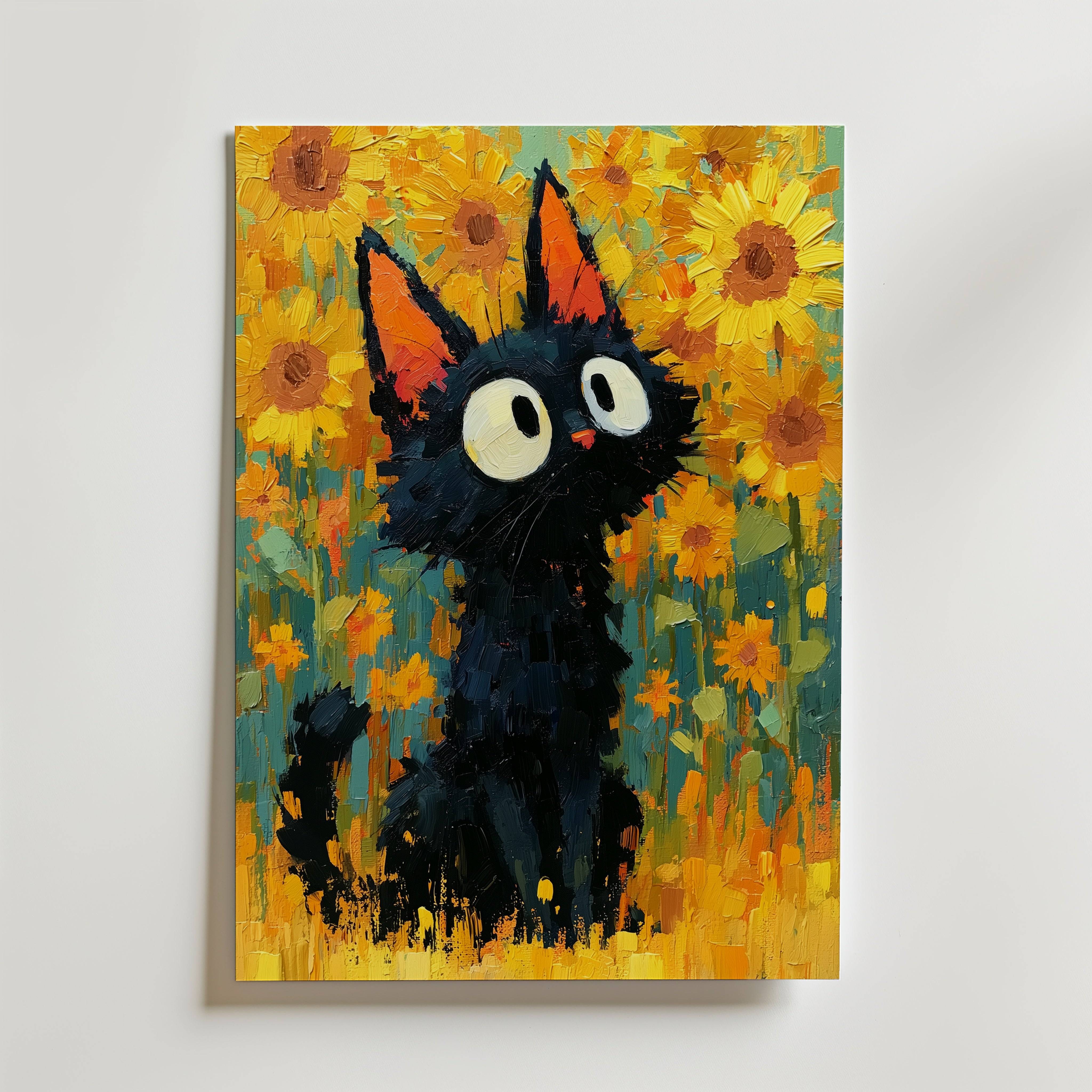 Cat in Sunflower Poster - Premium Canvas 100x140 cm Utan passepartout
