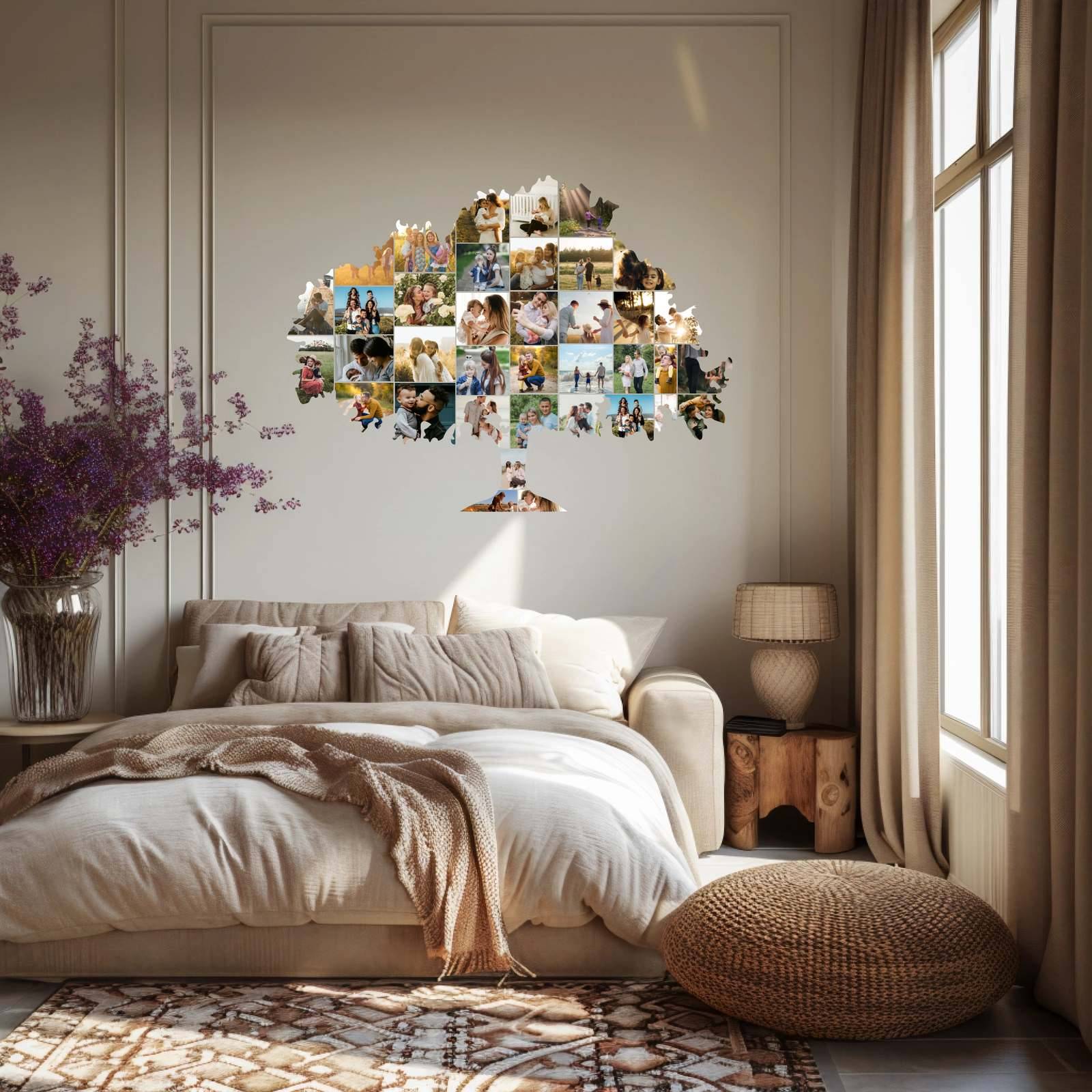 Personaliseret Vægklistermærke - Familie Træ Collage - Hvid vinyl