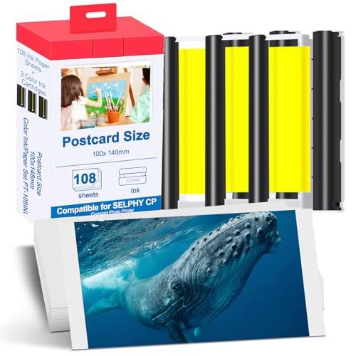 Kompatibel med Canon Selphy CP1500 – set med 3 bläckpatroner + 108